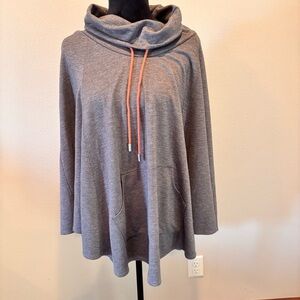 Sejour Weekend Cozy Gray Cowl Neck Poncho,0X/1X,Athleisure Lounge Camping Casual